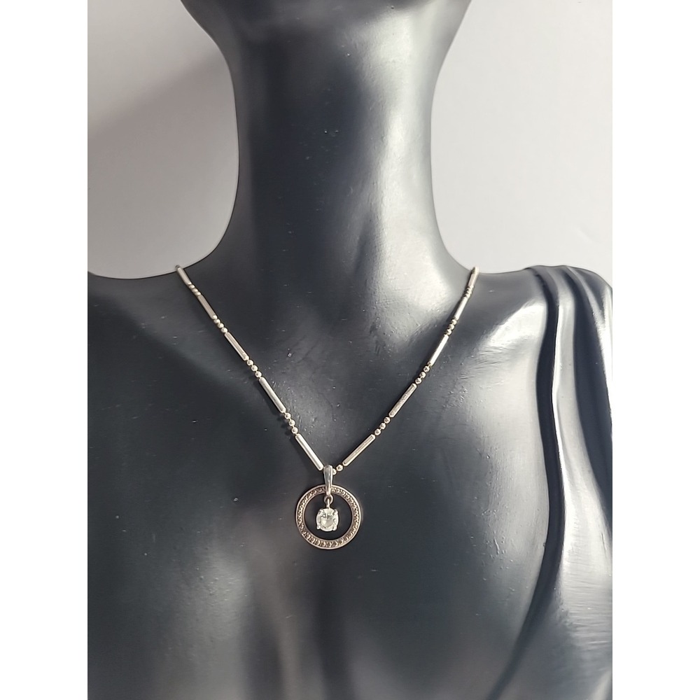 925 Sterling Silver Circle Pendant Necklace Clear CZ Drop Station Chain Vintage - Picture 4 of 10